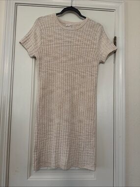 Universal Thread Cream Ribbed Short-Sleeve Knit Dress